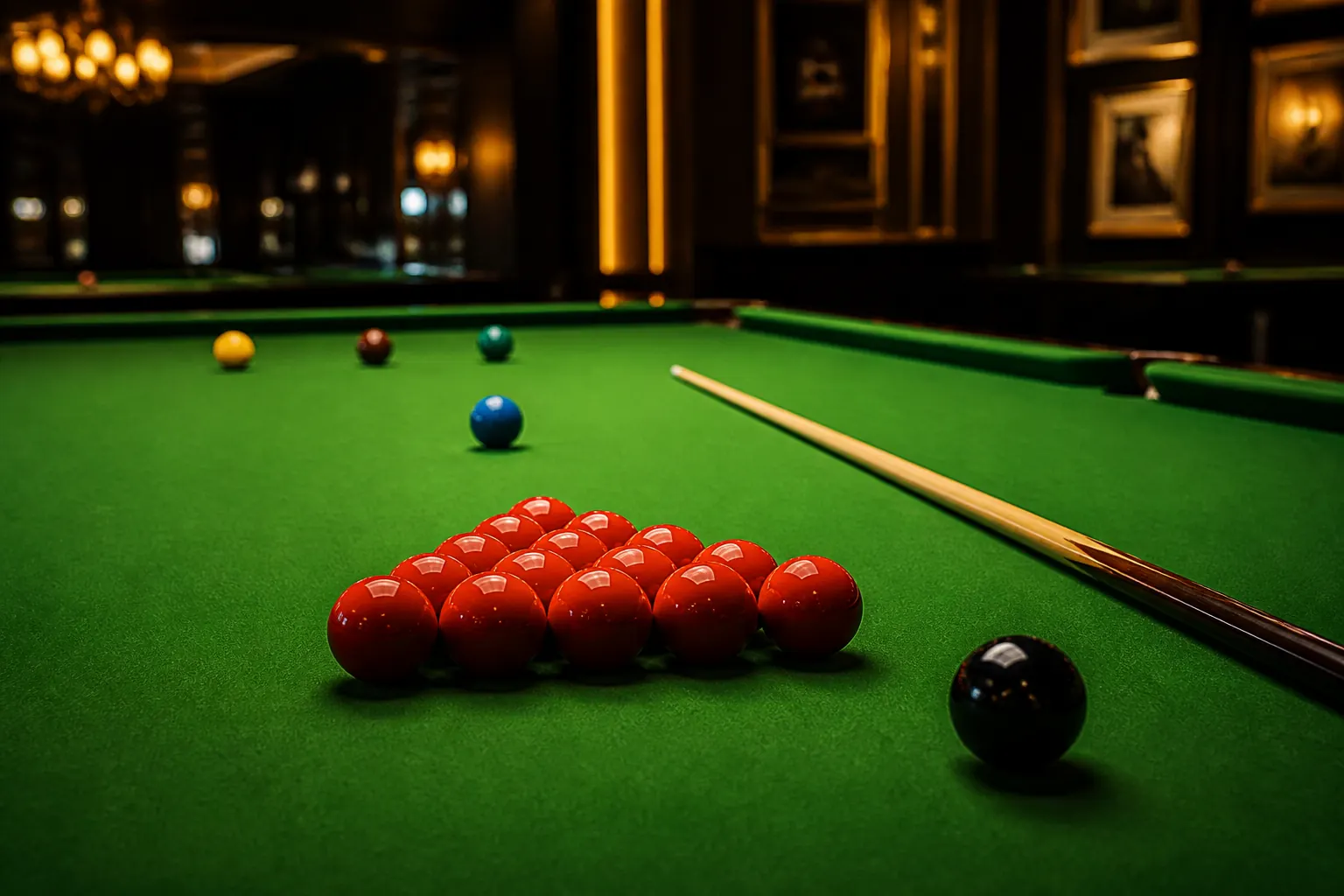 Snooker sto sa crvenim kuglama u lounge svjetlu